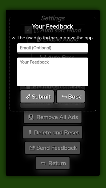 Feedback dialog with email and feedback fields